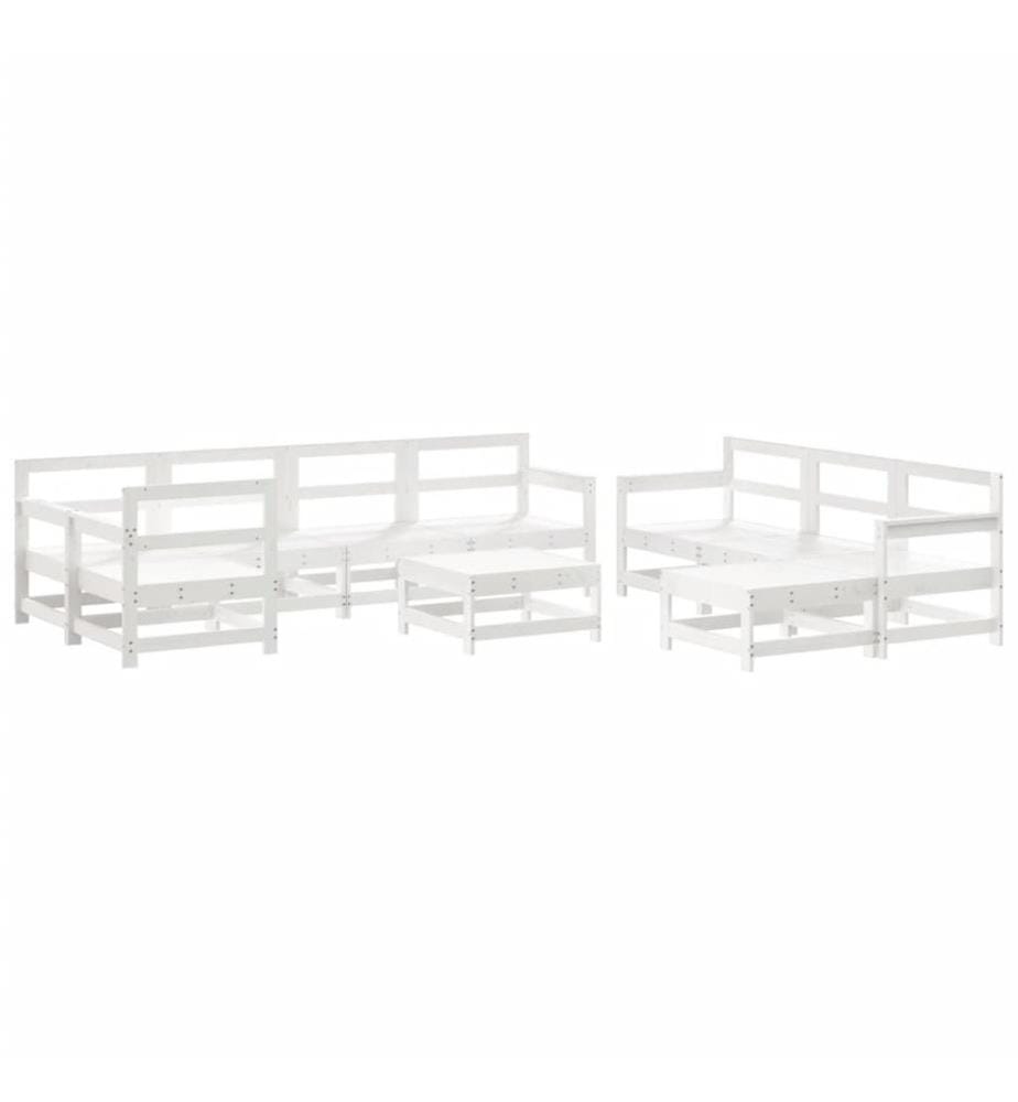 Salon de jardin 10 pcs avec coussins blanc bois massif