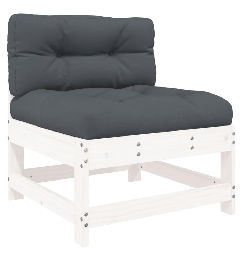 Salon de jardin 10 pcs avec coussins blanc bois massif