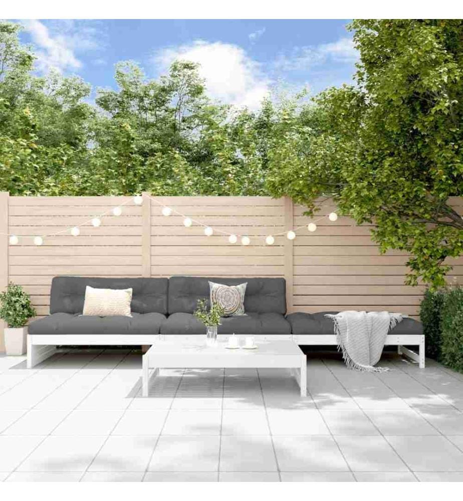 4-tlg. Garten-Lounge-Set mit Kissen Weiss Massivholz