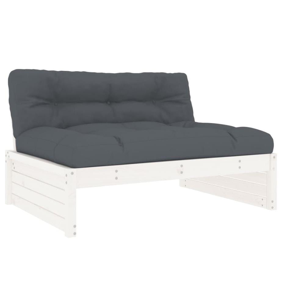 2-tlg. Garten-Lounge-Set mit Kissen Weiss Massivholz