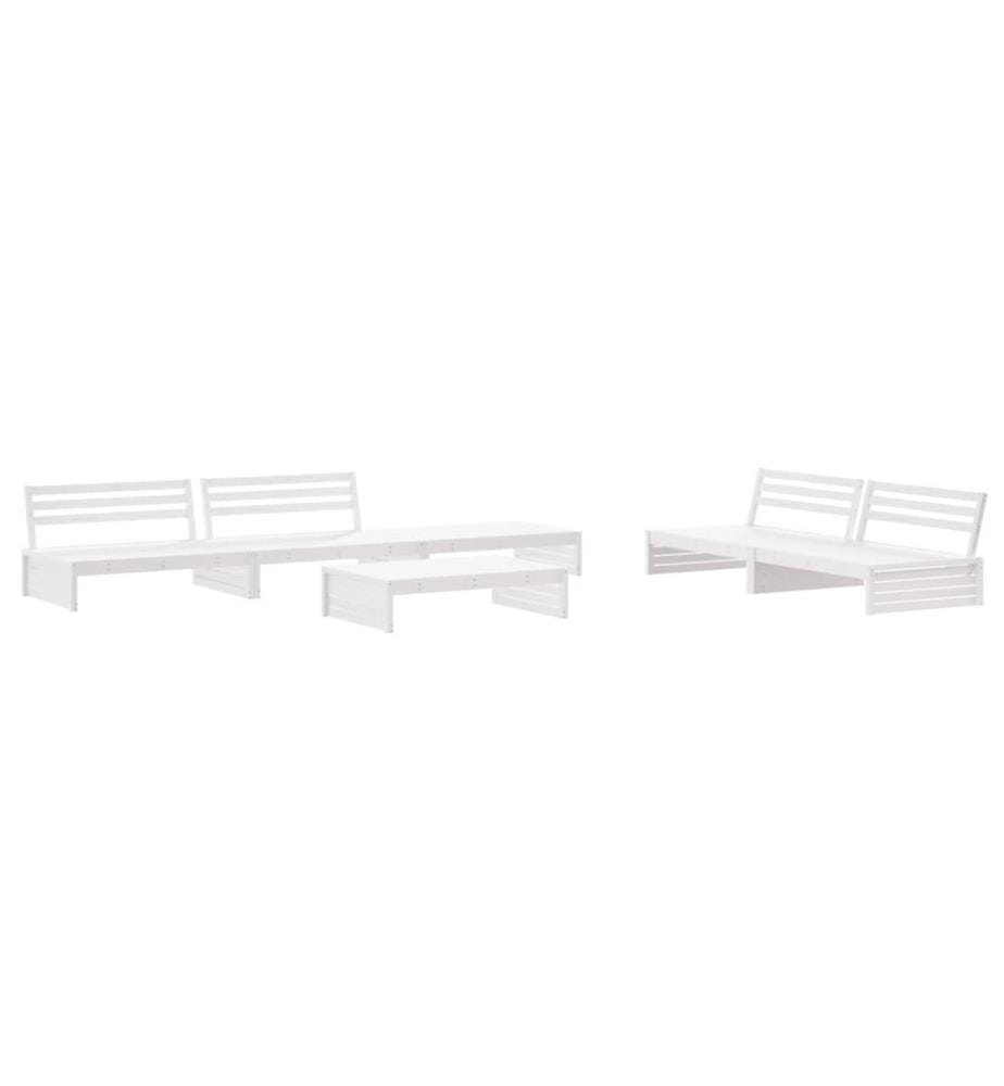 6-tlg. Garten-Lounge-Set mit Kissen Weiss Massivholz