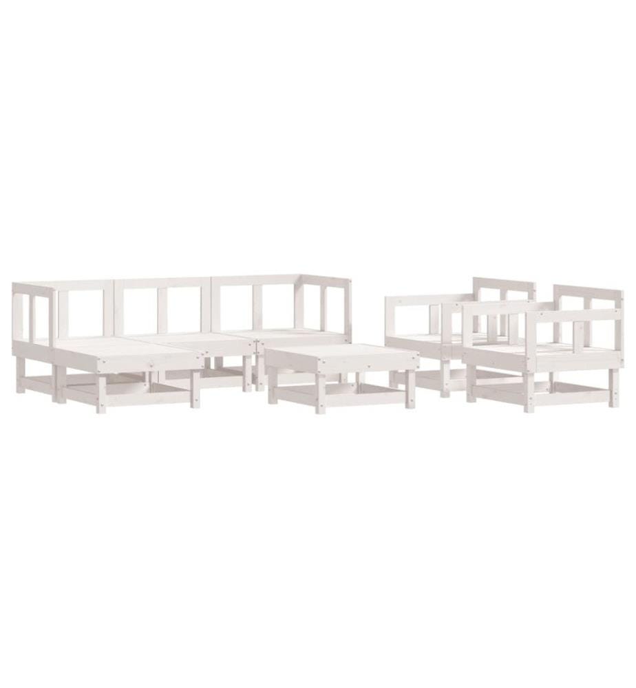 7-tlg. Garten-Lounge-Set Weiss Massivholz Kiefer