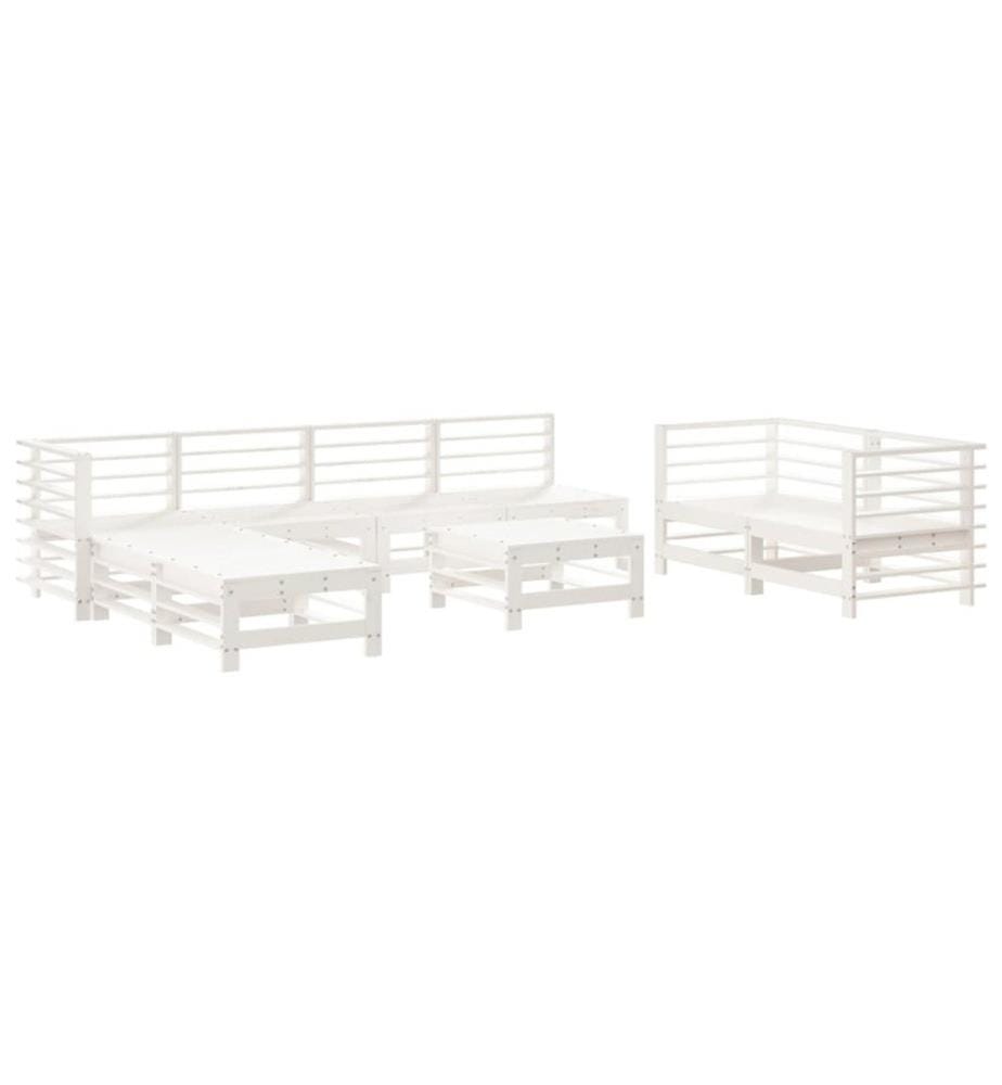 Salon de jardin 9 pcs Blanc Bois de pin massif