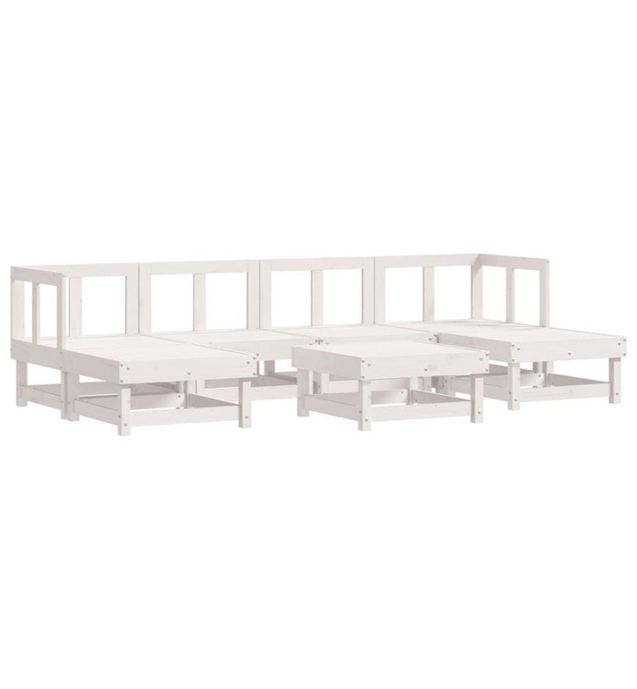 Salon de jardin 7 pcs Blanc Bois de pin massif