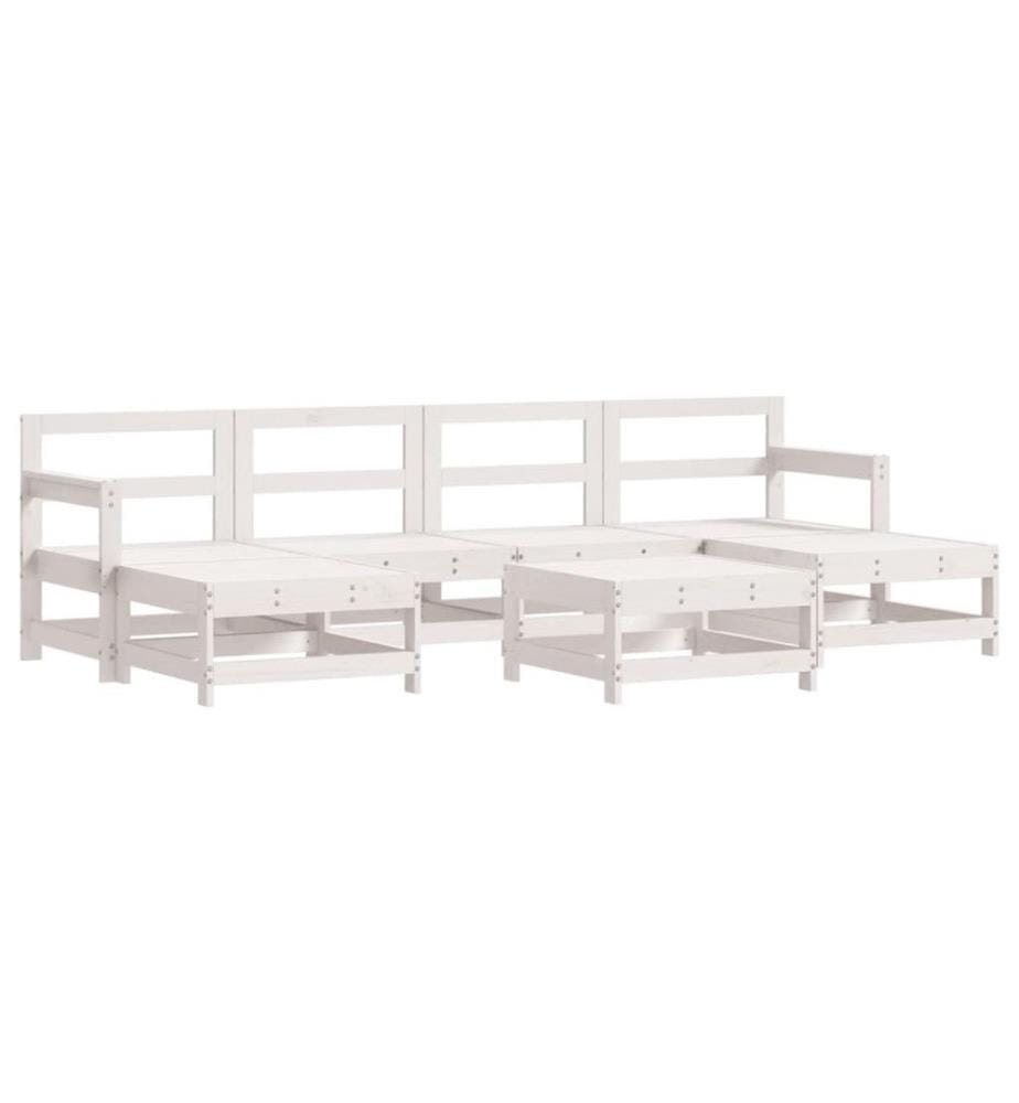 Salon de jardin 7 pcs Blanc Bois de pin massif