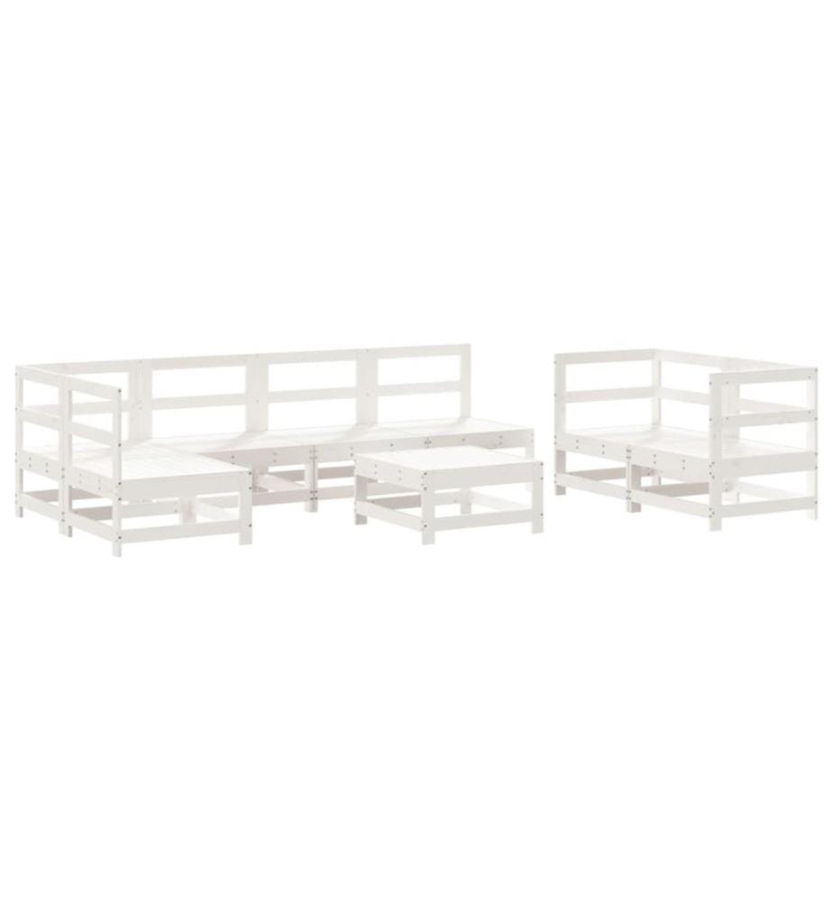 Salon de jardin 8 pcs Blanc Bois de pin massif
