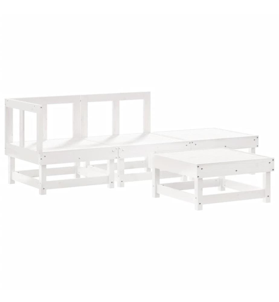 Salon de jardin 4 pcs blanc bois de pin massif