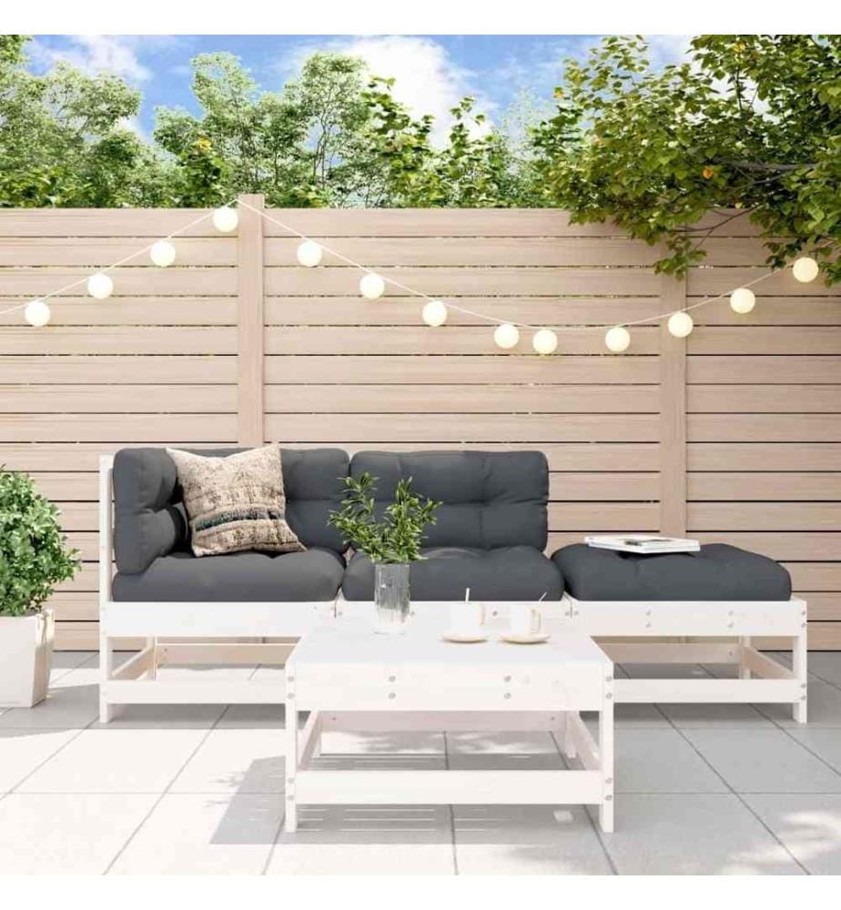 Salon de jardin 4 pcs blanc bois de pin massif