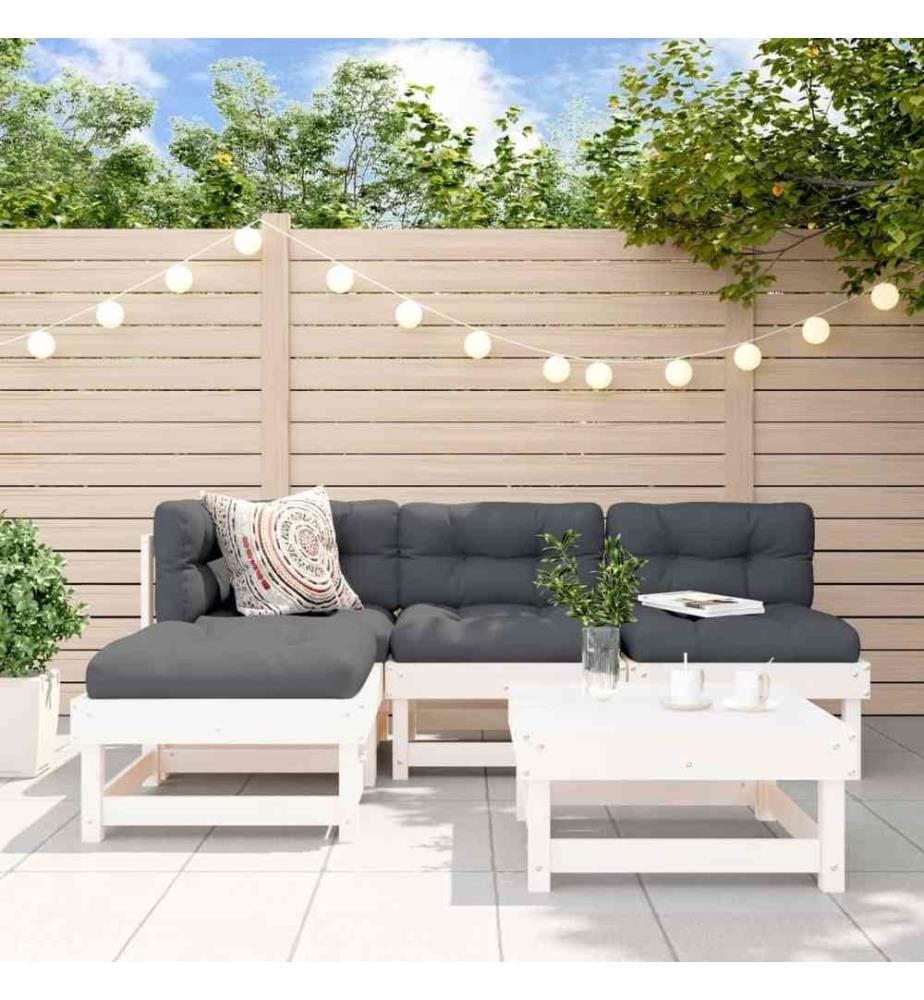 Salon de jardin 5 pcs blanc bois massif de pin
