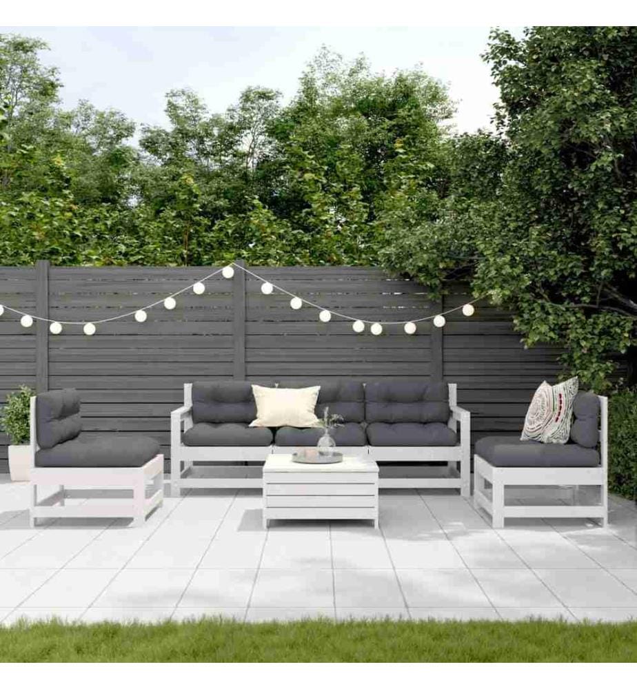 6-tlg. Garten-Lounge-Set mit Kissen Weiss Massivholz Kiefer