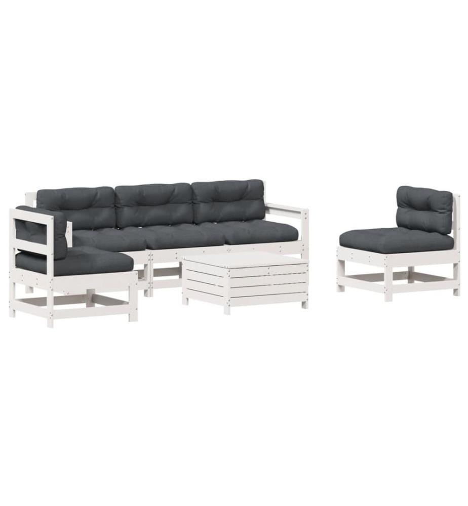 6-tlg. Garten-Lounge-Set mit Kissen Weiss Massivholz Kiefer