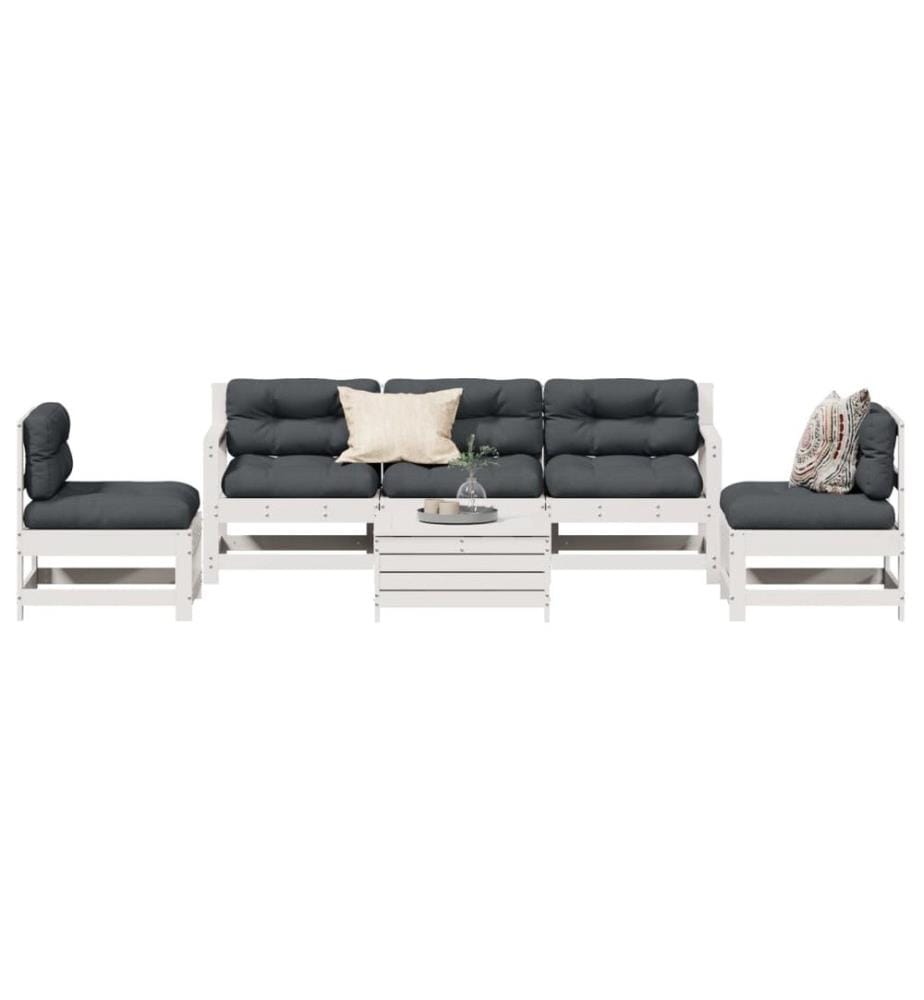 6-tlg. Garten-Lounge-Set mit Kissen Weiss Massivholz Kiefer