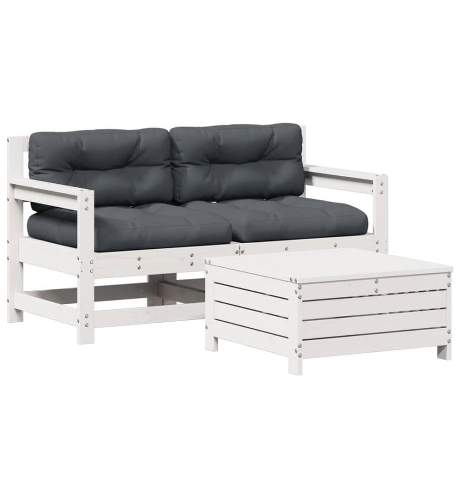 3-tlg. Garten-Lounge-Set mit Kissen Weiss Massivholz Kiefer