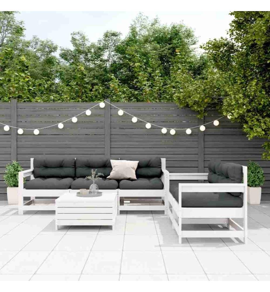 6-tlg. Garten-Lounge-Set mit Kissen Weiss Massivholz Kiefer