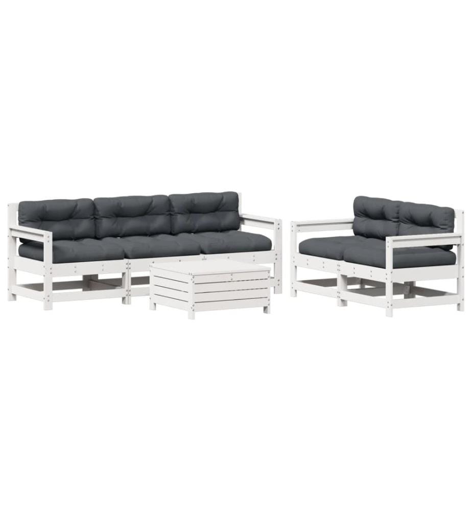 6-tlg. Garten-Lounge-Set mit Kissen Weiss Massivholz Kiefer