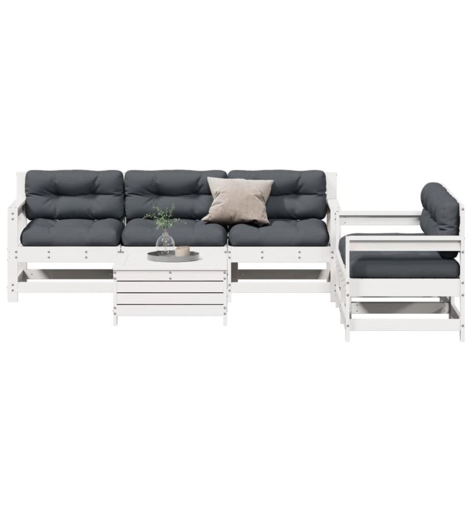 6-tlg. Garten-Lounge-Set mit Kissen Weiss Massivholz Kiefer