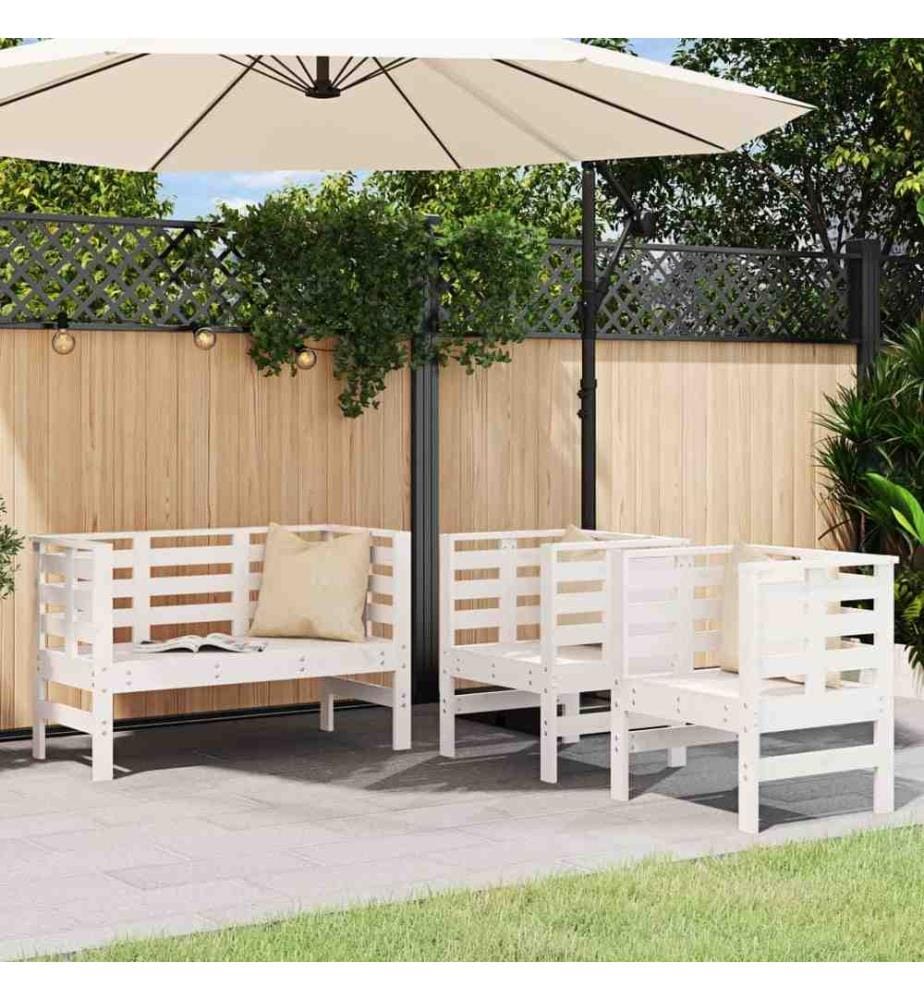 3-tlg. Garten-Lounge-Set Weiss Massivholz Kiefer