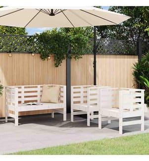 3-tlg. Garten-Lounge-Set Weiss Massivholz Kiefer