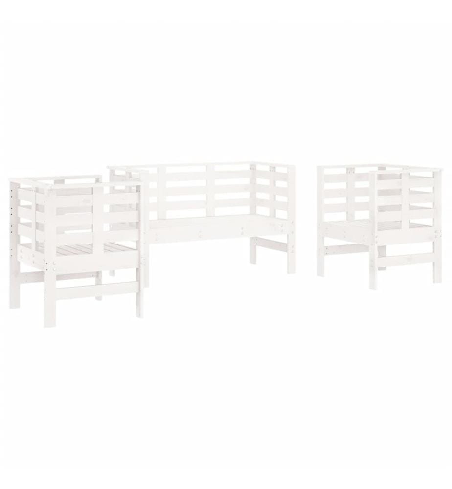 3-tlg. Garten-Lounge-Set Weiss Massivholz Kiefer