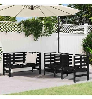 3-tlg. Garten-Lounge-Set Schwarz Massivholz Kiefer