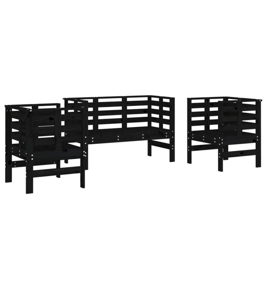 3-tlg. Garten-Lounge-Set Schwarz Massivholz Kiefer