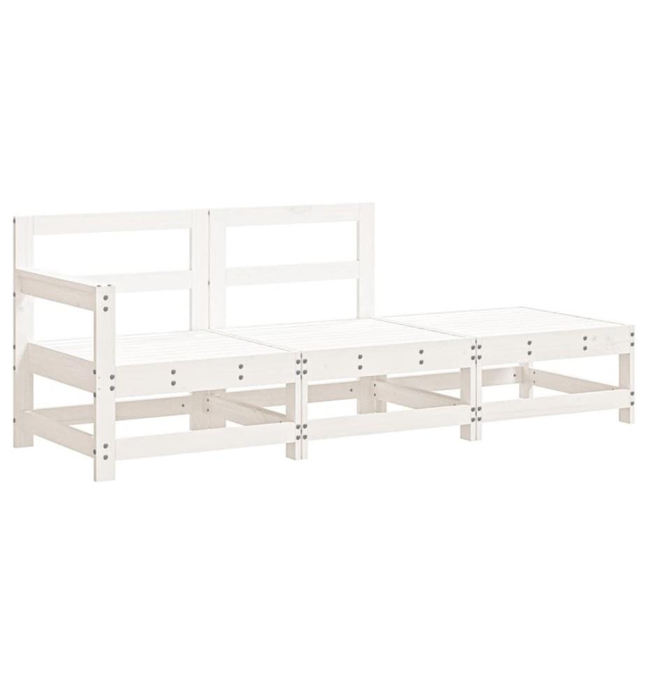 3-tlg. Garten-Lounge-Set mit Kissen Weiss Massivholz