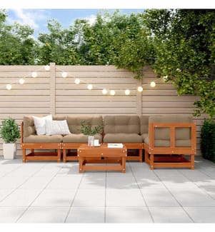 Ensemble de salon de jardin 6 pcs Brun cire Bois de pin massif