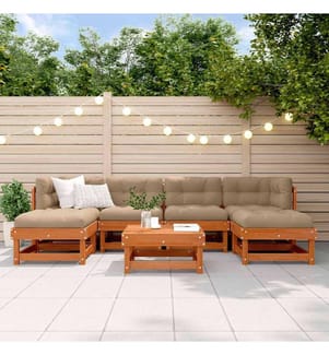 Ensemble de salon de jardin 7 pcs Brun cire Bois de pin massif