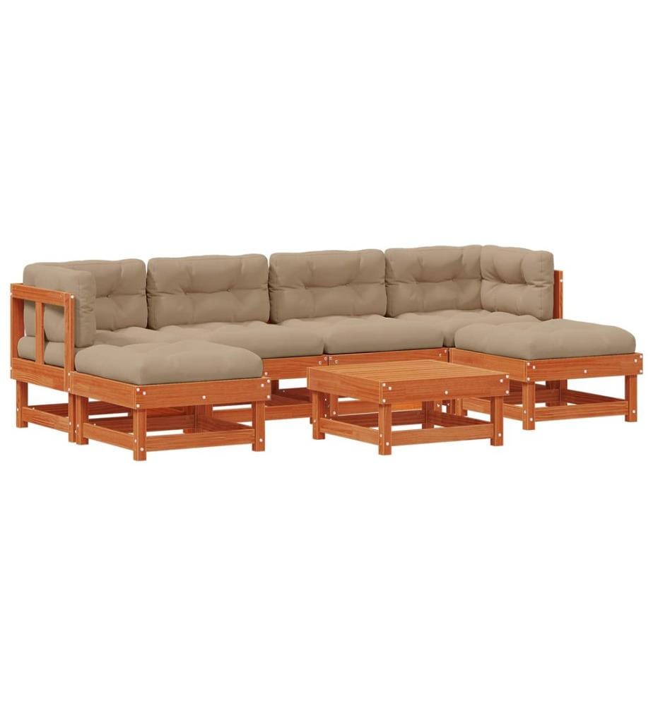 Set da salotto da giardino 7 pz Marrone cera Legno di pino massiccio