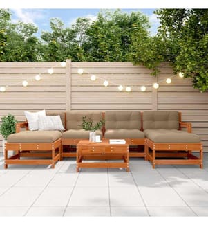 Ensemble de salon de jardin 7 pcs Brun cire Bois de pin massif