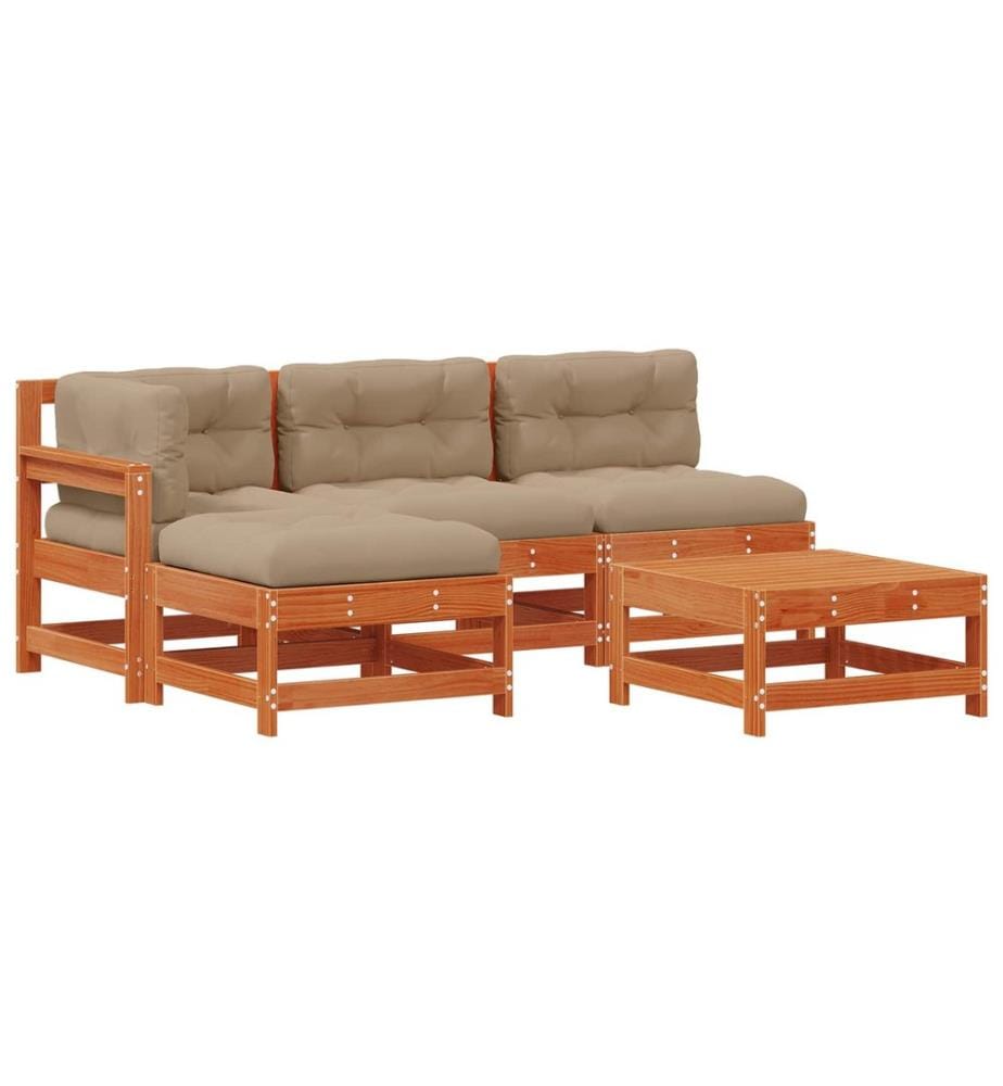 Set di salotto da giardino 5 pz Marrone cera Legno di pino massiccio