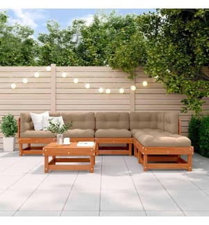 Ensemble de salon de jardin 7 pcs Brun cire Bois de pin massif