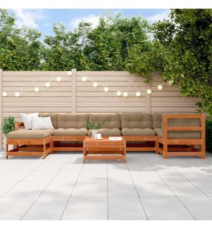 Ensemble de salon de jardin 8 pcs Brun cire Bois de pin massif