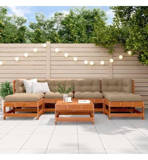 Ensemble de salon de jardin 7 pcs Brun cire Bois de pin massif