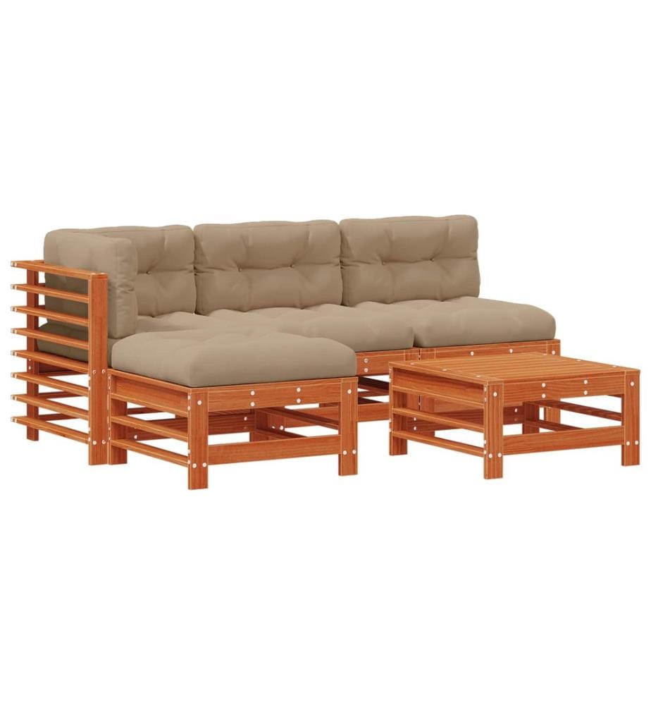 Set da salotto da giardino 5 pz Marrone cera Legno di pino massiccio