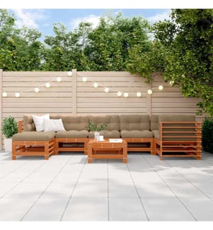 Ensemble de salon de jardin 8 pcs Brun Ciré Bois de pin massif