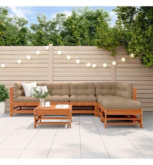 Ensemble de salon de jardin 7 pcs Brun cire Bois de pin massif