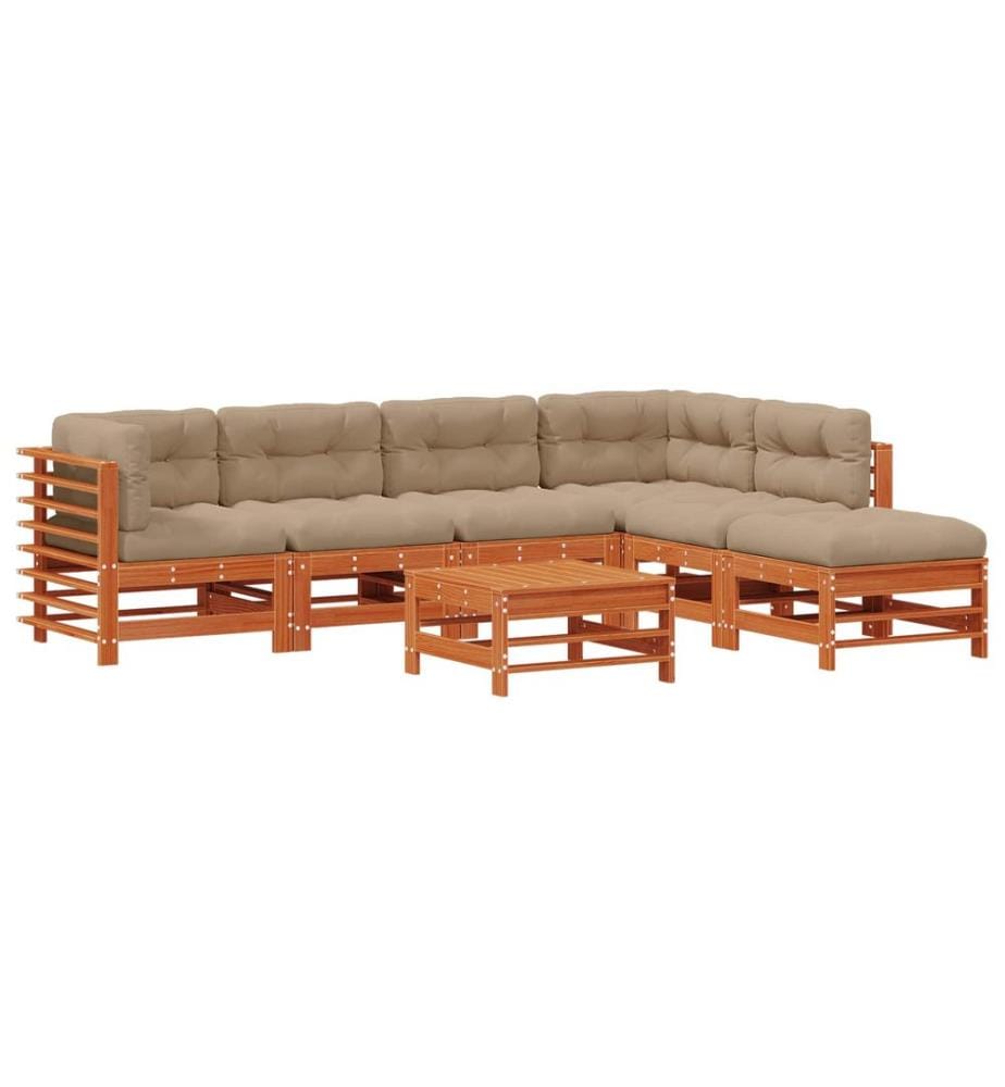 Set da salotto da giardino 7 pz Marrone cera Legno di pino massiccio