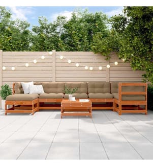 Ensemble de salon de jardin 8 pcs Brun cire Bois de pin massif