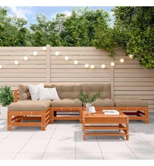 Ensemble de salon de jardin 5 pcs Brun cire Bois de pin massif