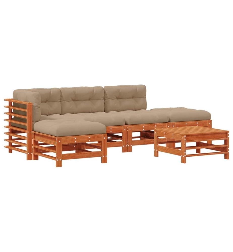 Set di salotto da giardino 6 pz Marrone cera Legno di pino massiccio