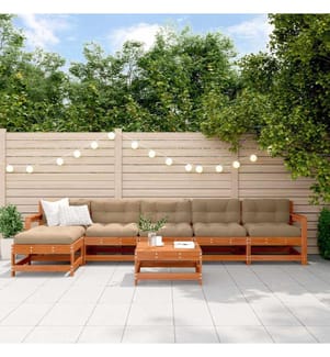 Ensemble de salon de jardin 7 pcs Brun cire Bois de pin massif