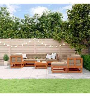 Ensemble de salon de jardin 33 pcs Brun cire Bois de pin massif