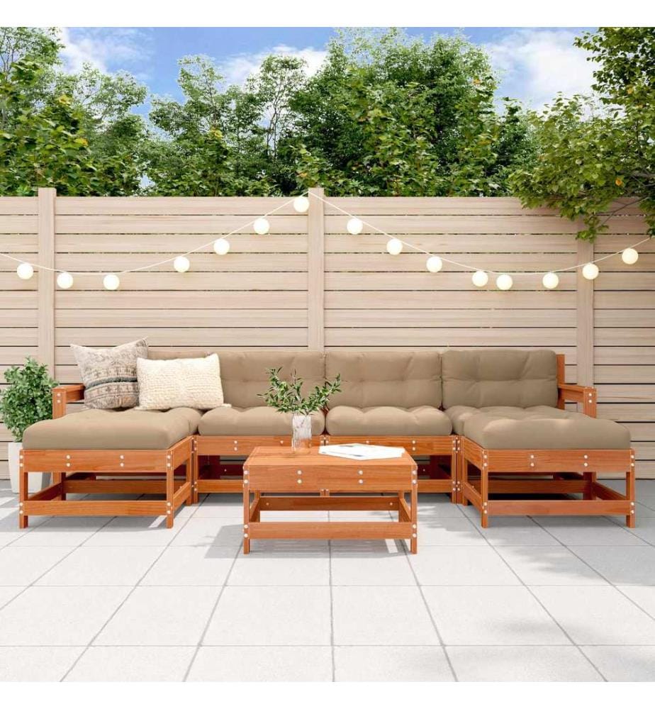 Ensemble de salon de jardin 7 pcs Pin brun ciré
