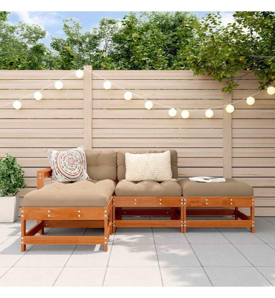 Garten-Lounge-Set 4 pcs Wachsbraun Massives Kiefernholz