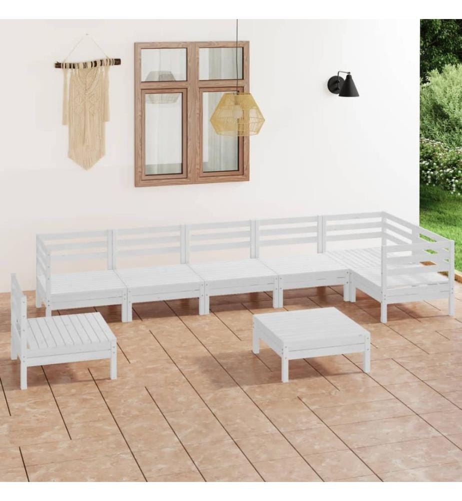 Salon de jardin 8 pcs Bois de pin massif Blanc