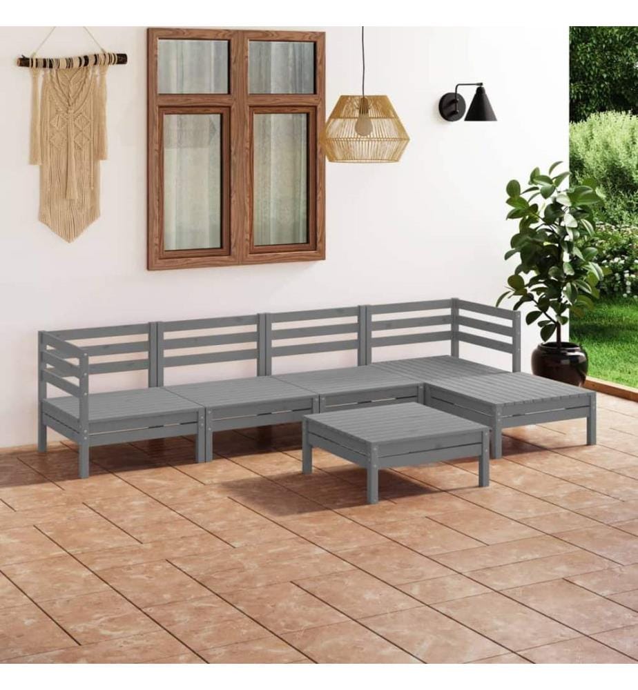 6-tlg. Garten-Lounge-Set Massivholz Kiefer Grau