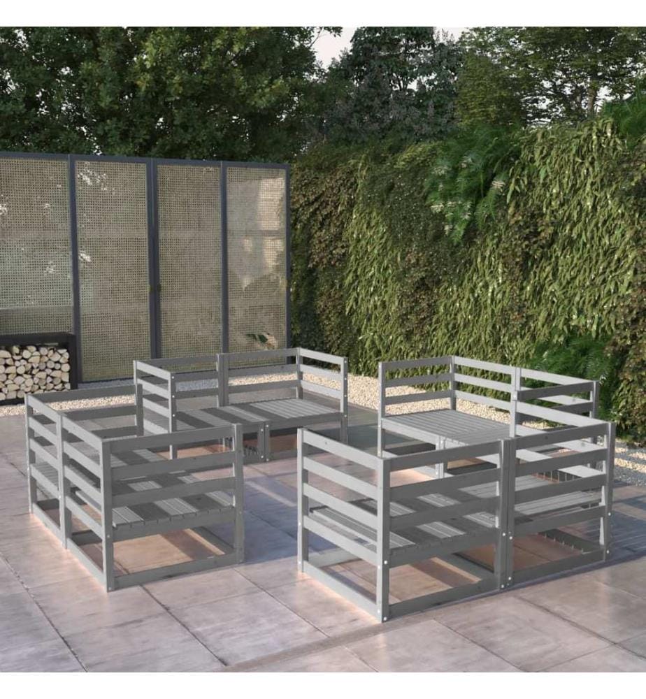 Salon de jardin 8 pcs Gris Bois de pin massif