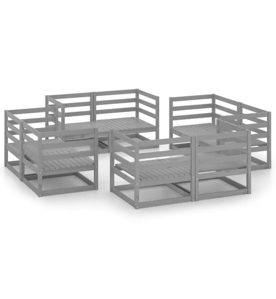 Salon de jardin 8 pcs Gris Bois de pin massif
