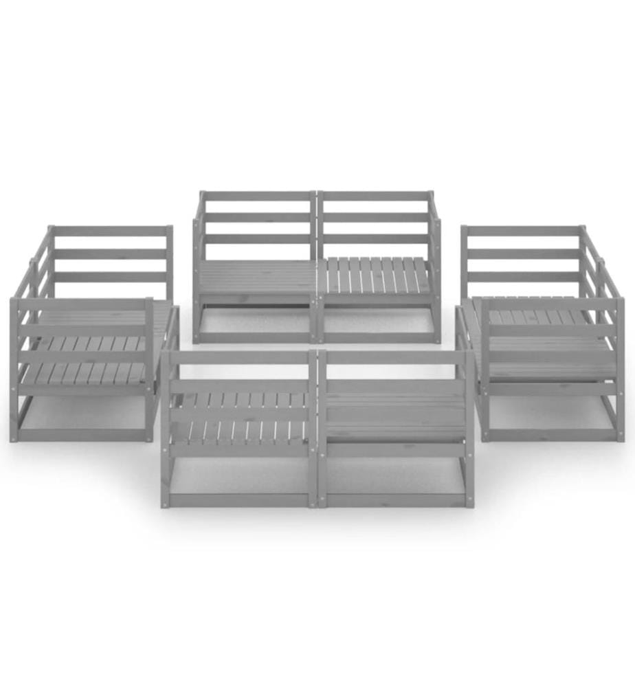 Salon de jardin 8 pcs Gris Bois de pin massif